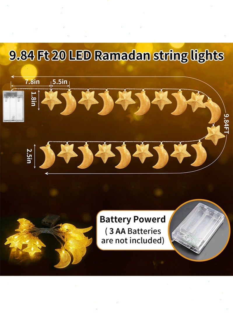 أضواء رمضان LED من 3M، أضواء شبكية على شكل نجمة وهلال، زينة رمضان للديكور الداخلي والخارجي لعيد الفطر، تعمل بالبطارية - Image 2